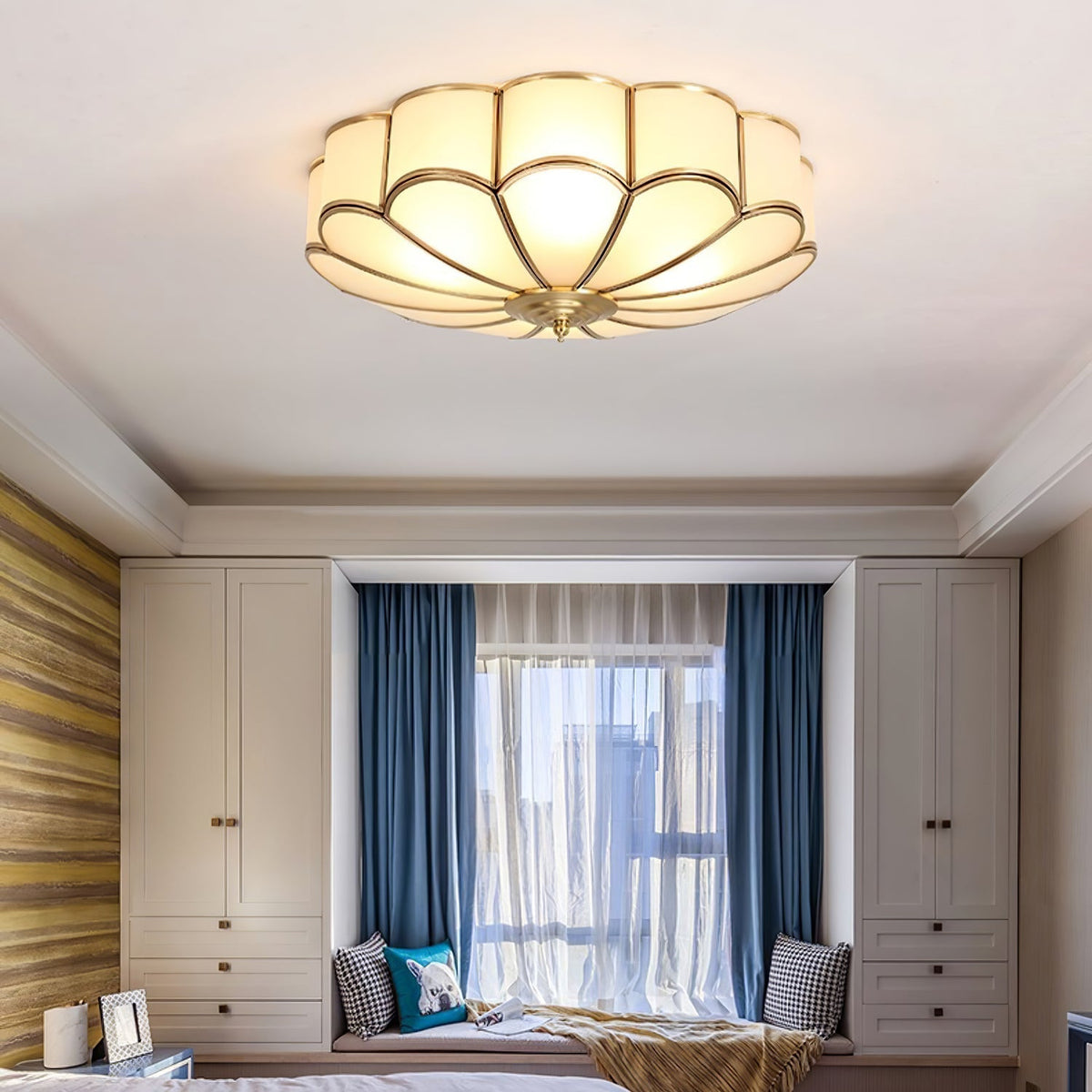 Velenena Ceiling Light Flower Shape Glass Brass