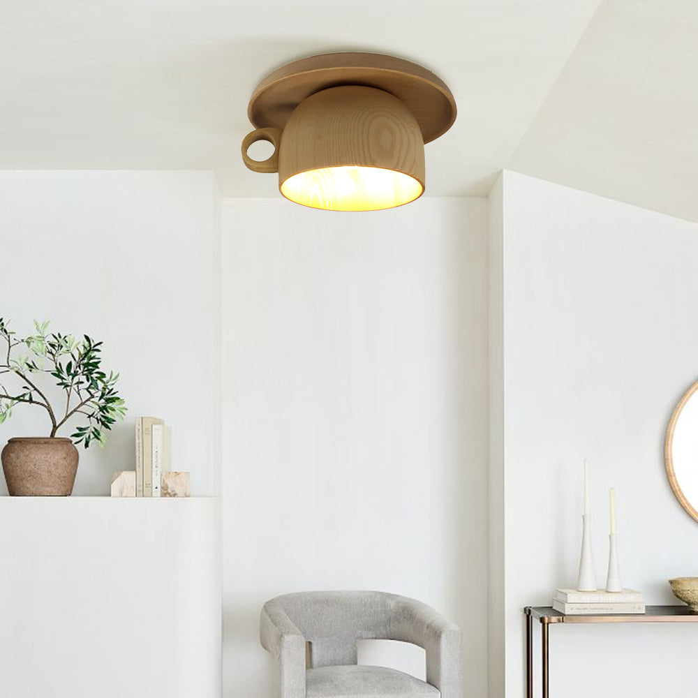 Nuvukida Modern Wood Cup Flush Mount Ceiling Light Bedroom