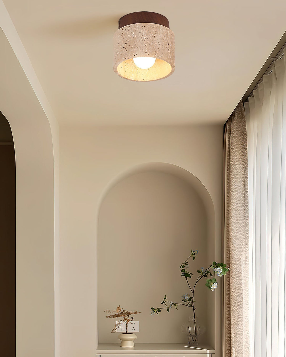 Rilon Sqaure&Round Ceiling Light Black& Yellow Travertine
