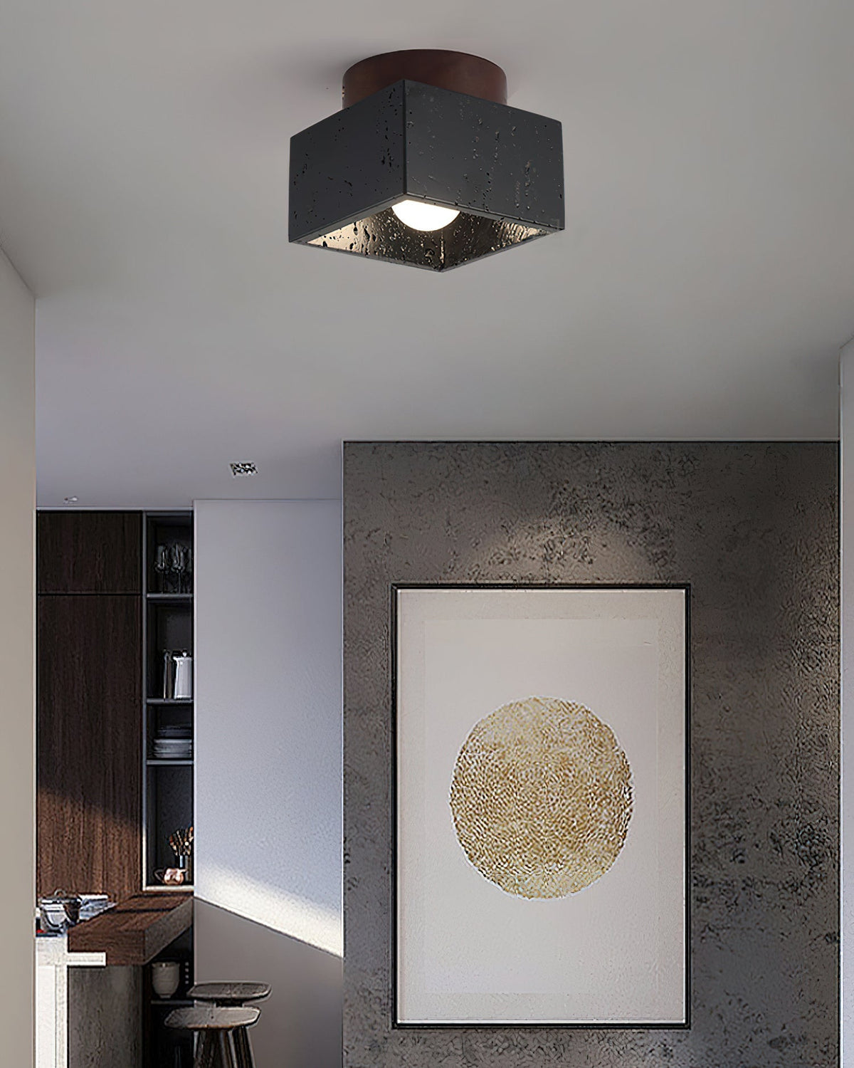 Rilon Sqaure&Round Ceiling Light Black& Yellow Travertine