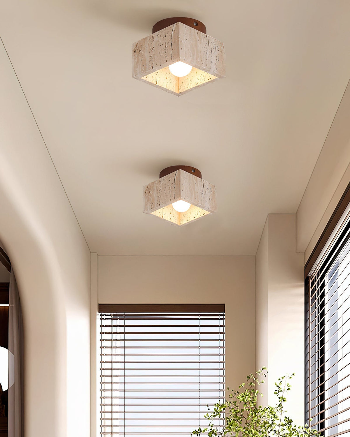 Rilon Sqaure&Round Ceiling Light Black& Yellow Travertine