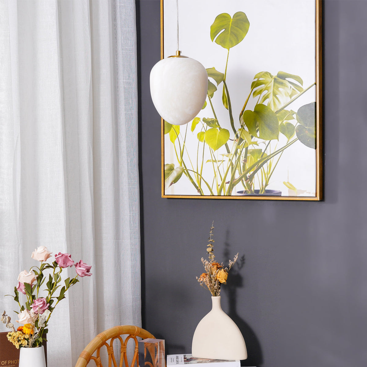 Ralen Pendant Lamp Alabaster Brass Sophistication