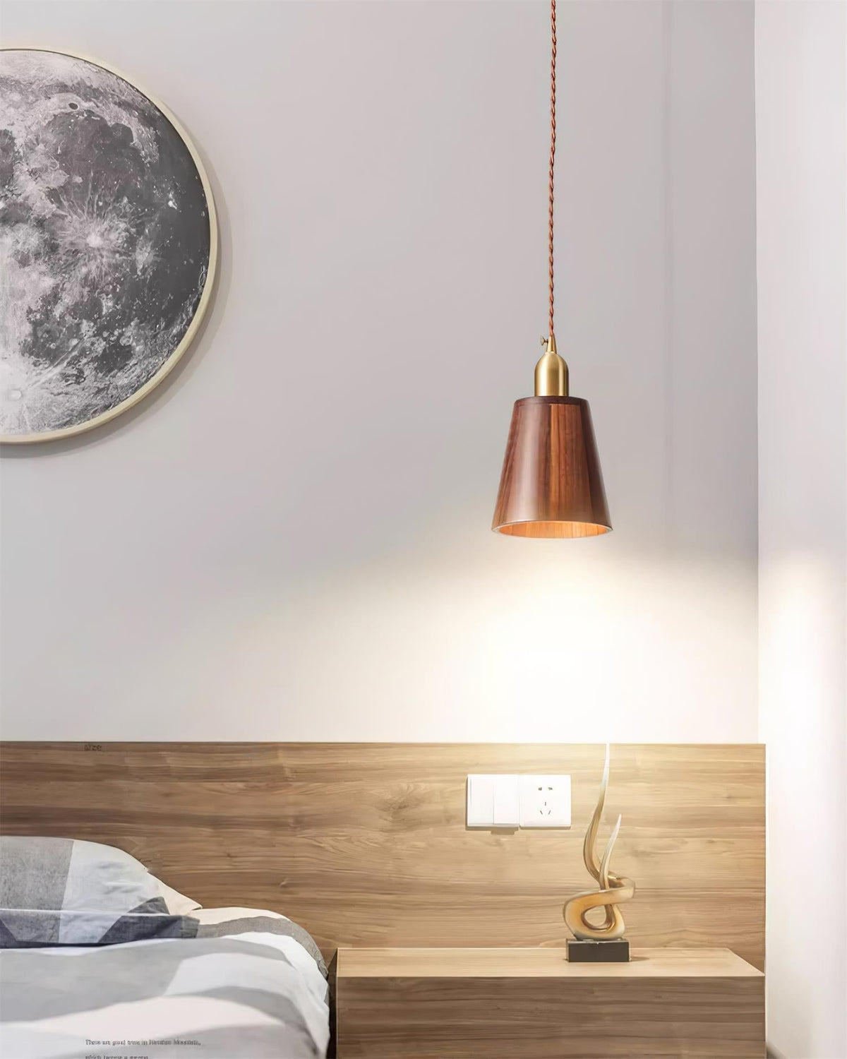 Wood Pendant Lamp Assorted Shapes in Solid Wood and Brass
