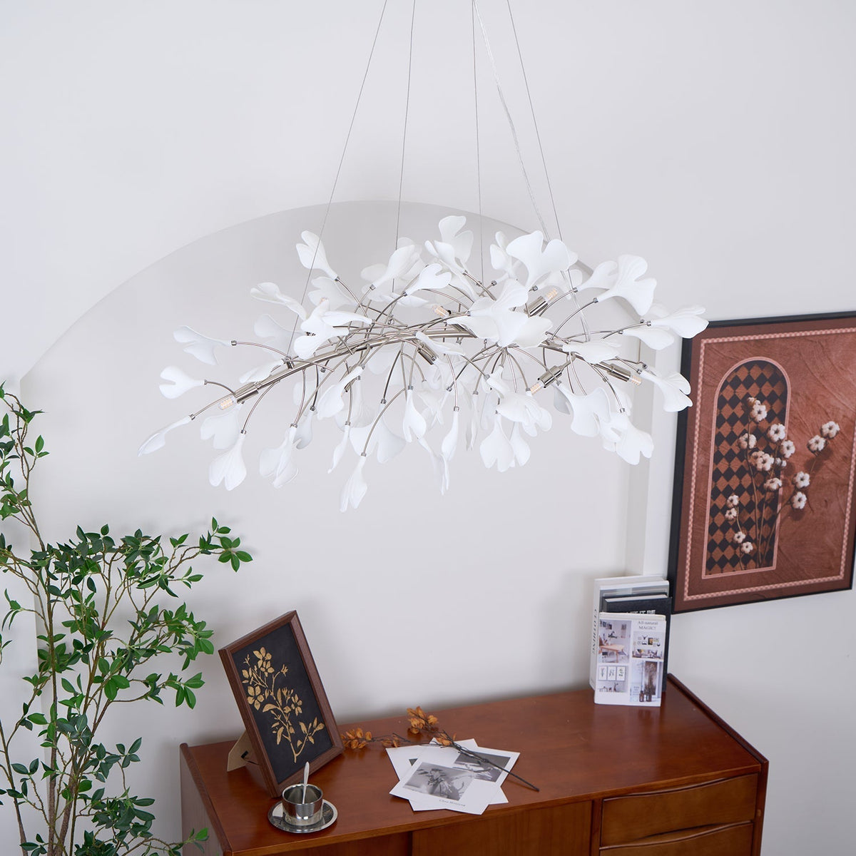 Zubeles Gingko Chandelier Art Deco Bent Downwards