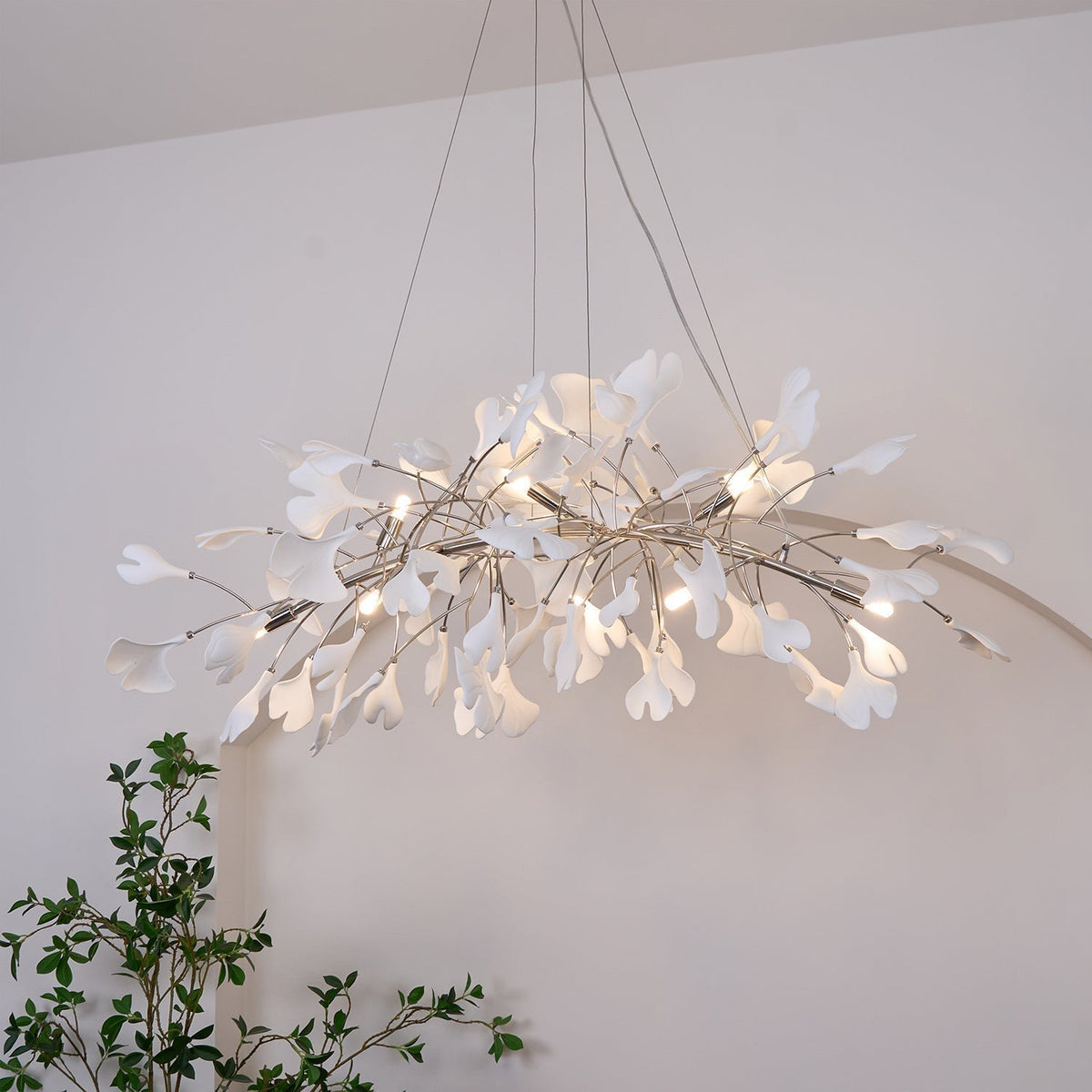 Zubeles Gingko Chandelier Art Deco Bent Downwards
