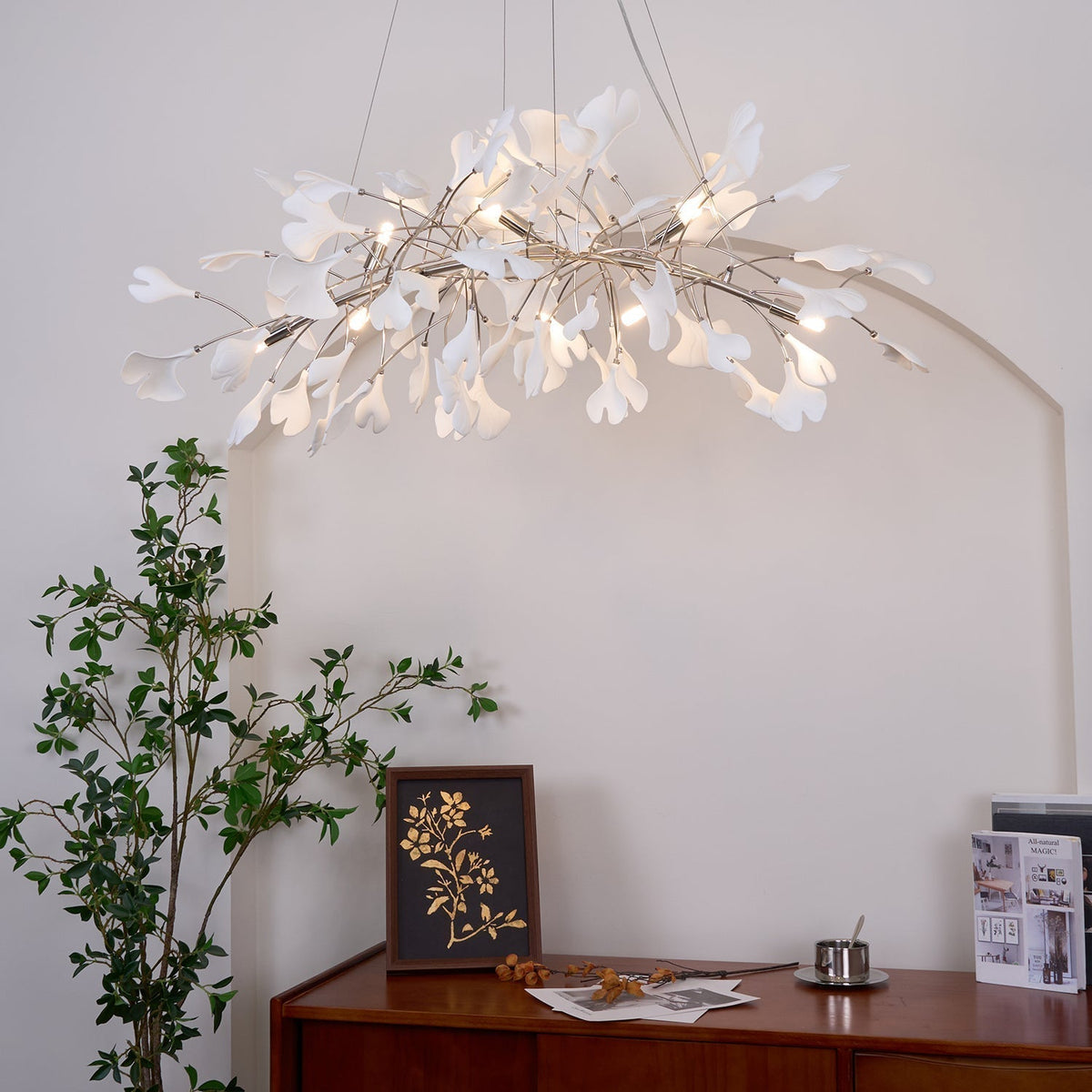Zubeles Gingko Chandelier Art Deco Bent Downwards
