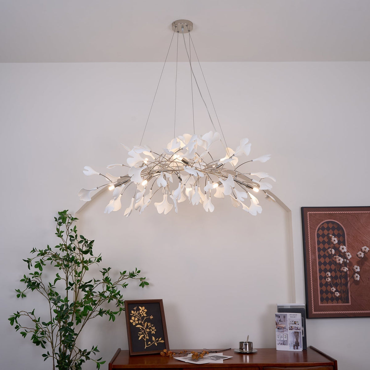 Zubeles Gingko Chandelier Art Deco Bent Downwards