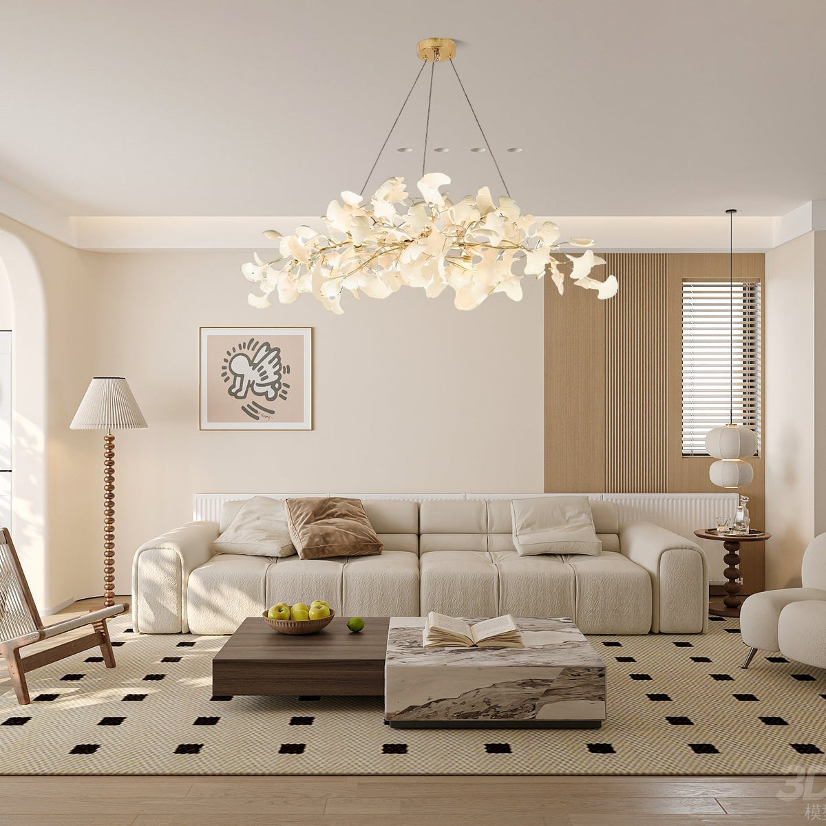 Zubeles Gingko Chandelier Art Deco Bent Downwards