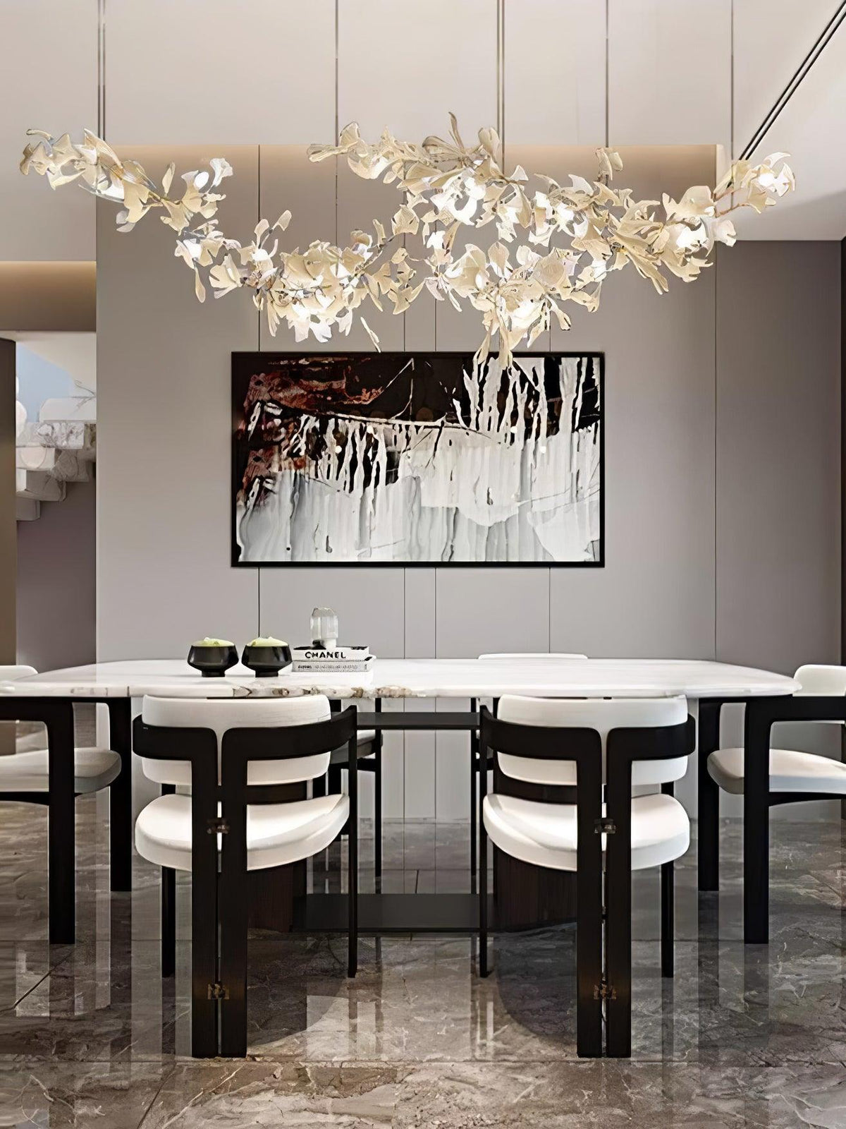 Double-Layer Ginkgo Ceramic Chandelier