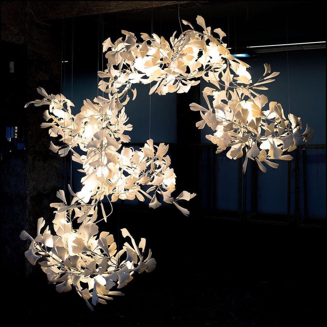 Sorvyn Pendant Lamp Ginkgo Ceramic Brass Floral