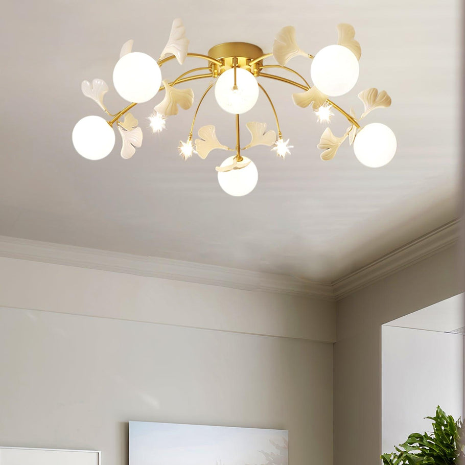 Dedotem Nordic Multi Globe Metal/Ceramic Flush Mount Ceiling Light, White/Gold