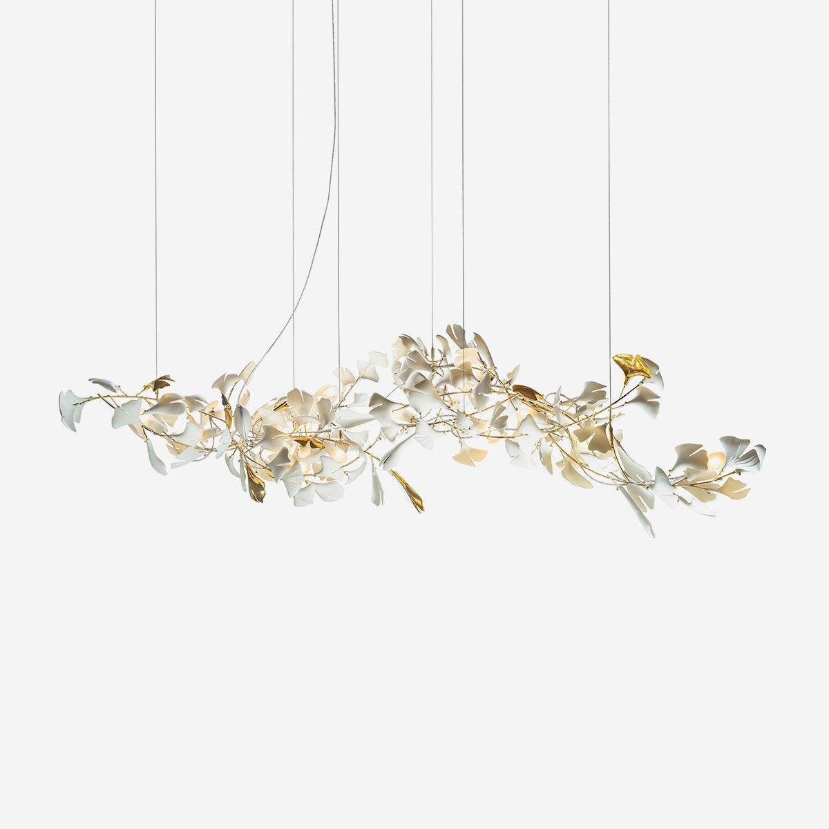 Calix Chandelier Frame Ceramic Gingko Leaf Shade White Gold Modern