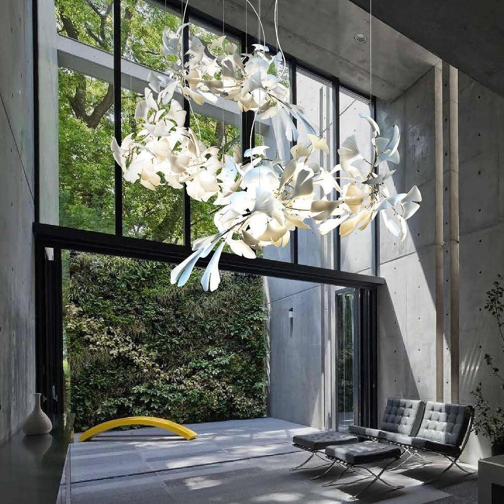 Calix Chandelier Frame Ceramic Gingko Leaf Shade White Gold Modern