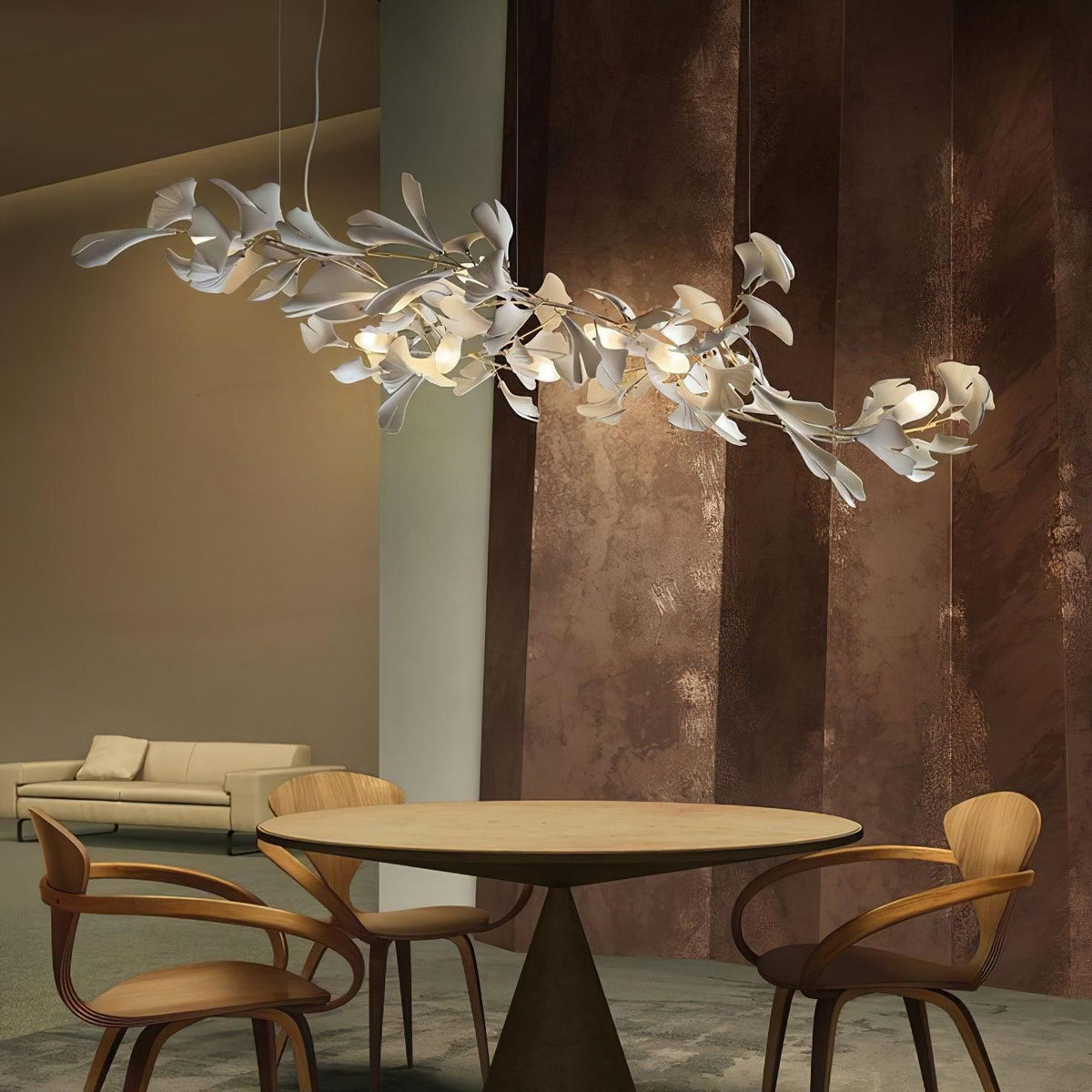 Calix Chandelier Frame Ceramic Gingko Leaf Shade White Gold Modern