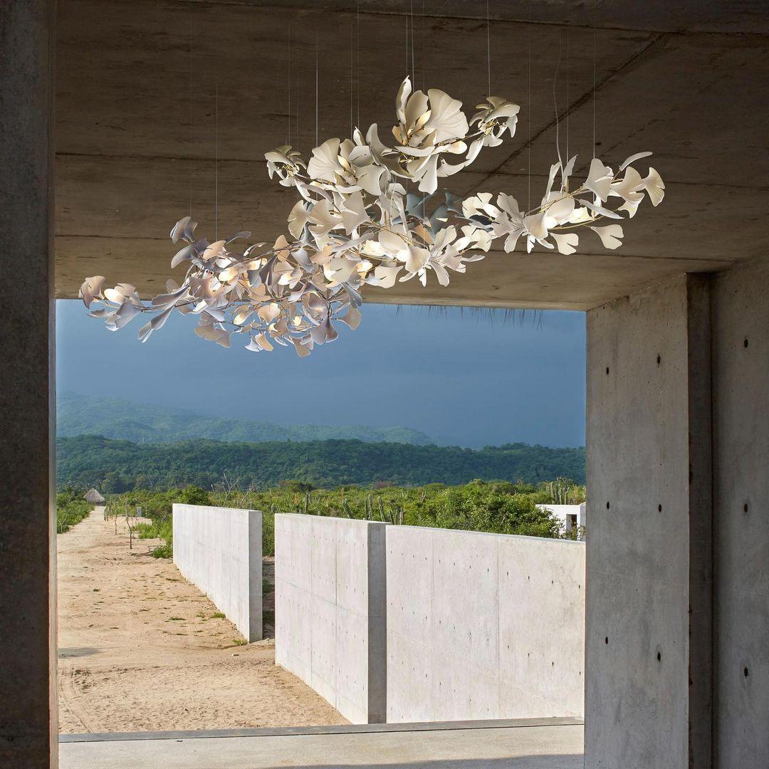 Calix Chandelier Frame Ceramic Gingko Leaf Shade White Gold Modern