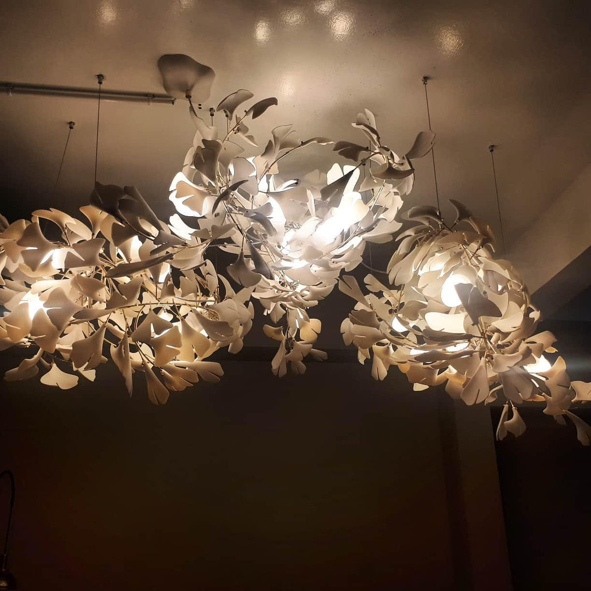 Calix Chandelier Frame Ceramic Gingko Leaf Shade White Gold Modern