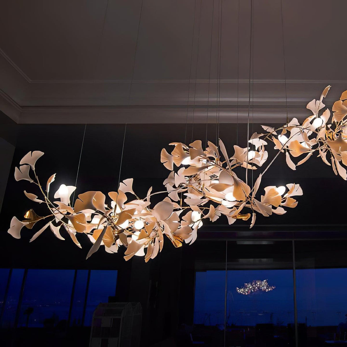 Calix Chandelier Frame Ceramic Gingko Leaf Shade White Gold Modern