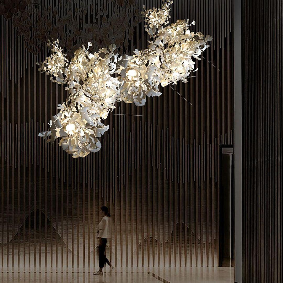 Calix Chandelier Frame Ceramic Gingko Leaf Shade White Gold Modern