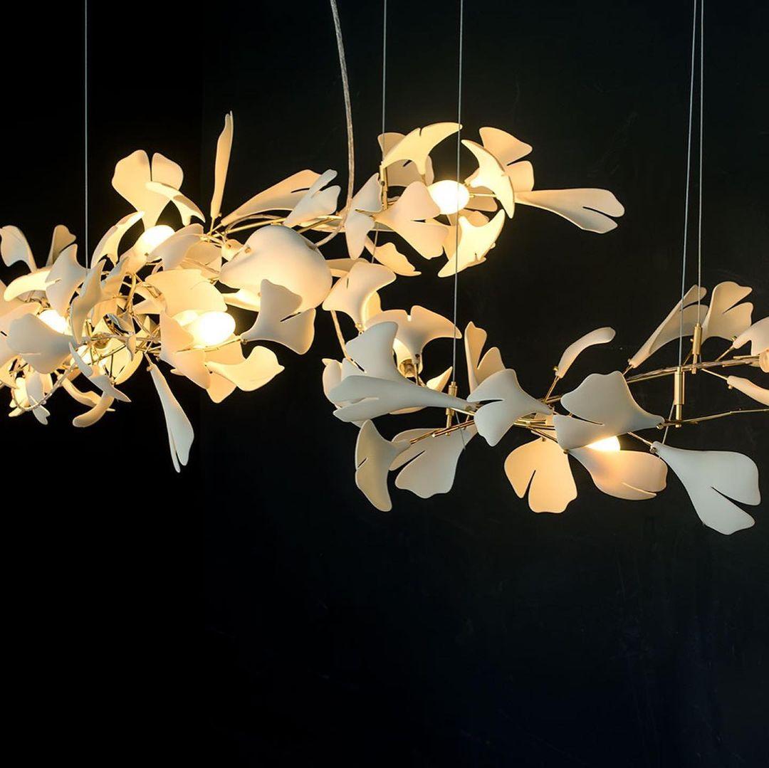 Calix Chandelier Frame Ceramic Gingko Leaf Shade White Gold Modern