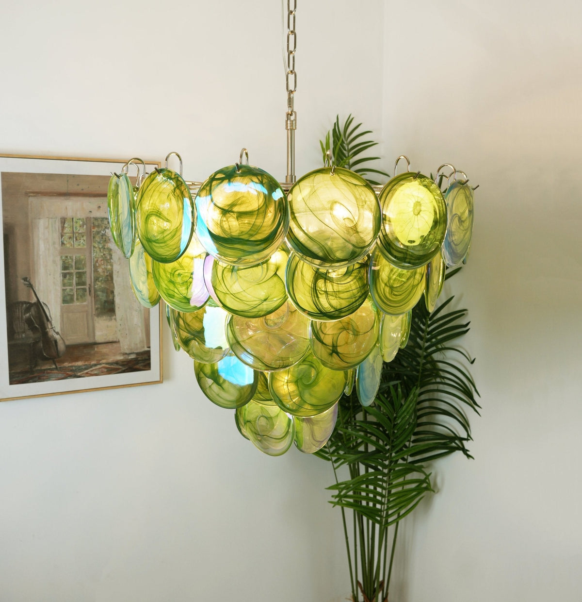 Lioraline Chandelier Green Murano Glass Disc Contemporary