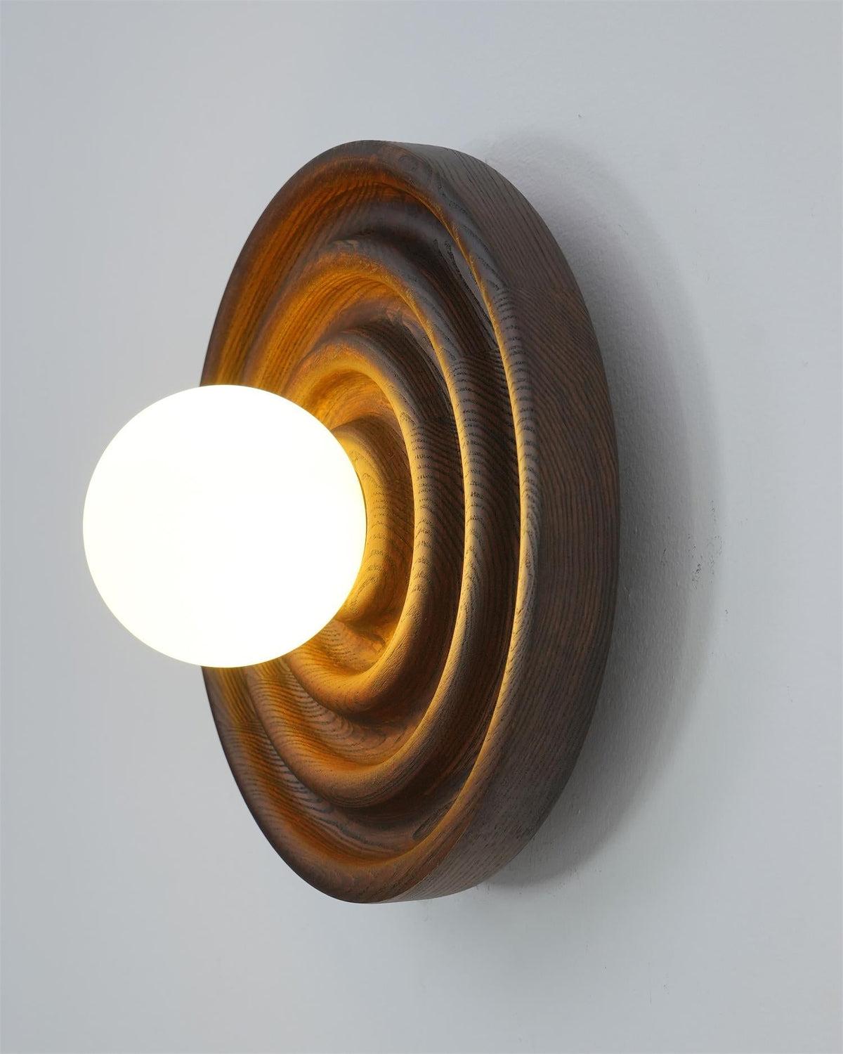 Aldinise Wall Lamp Ripple with Ash Wood Body and Glass Globe Shade