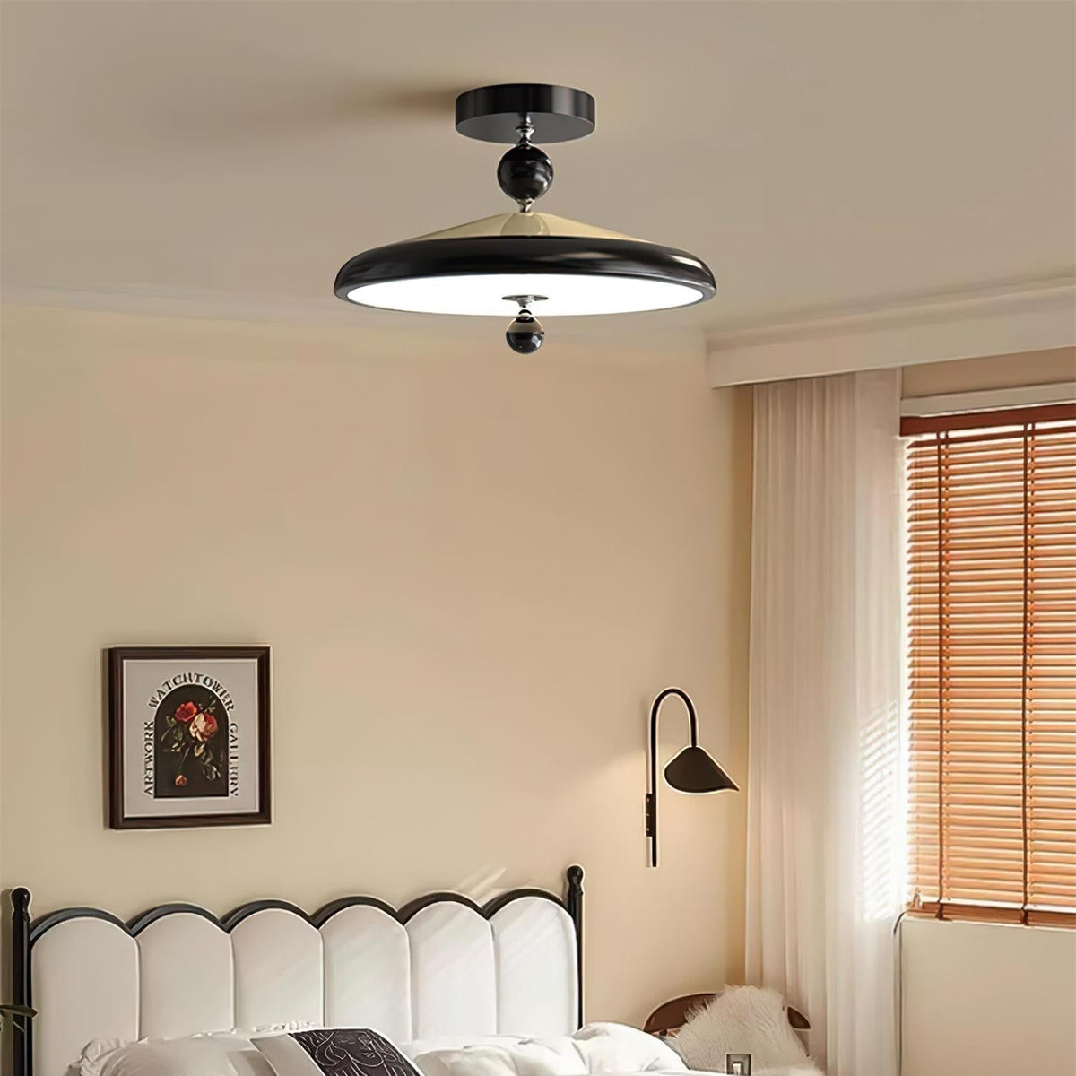 Sorvian Ceiling Light Wooden Frame Round Midcentury