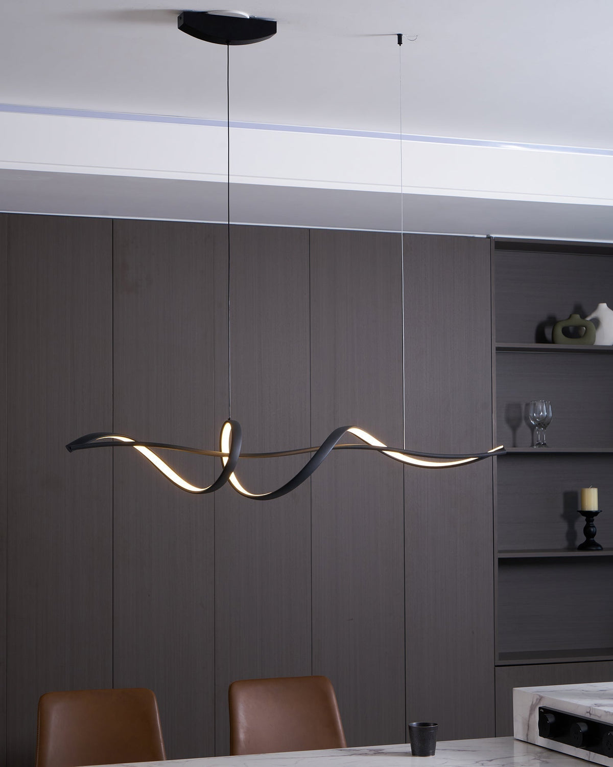 Calelina Modern Black LED Wave Pendant Light