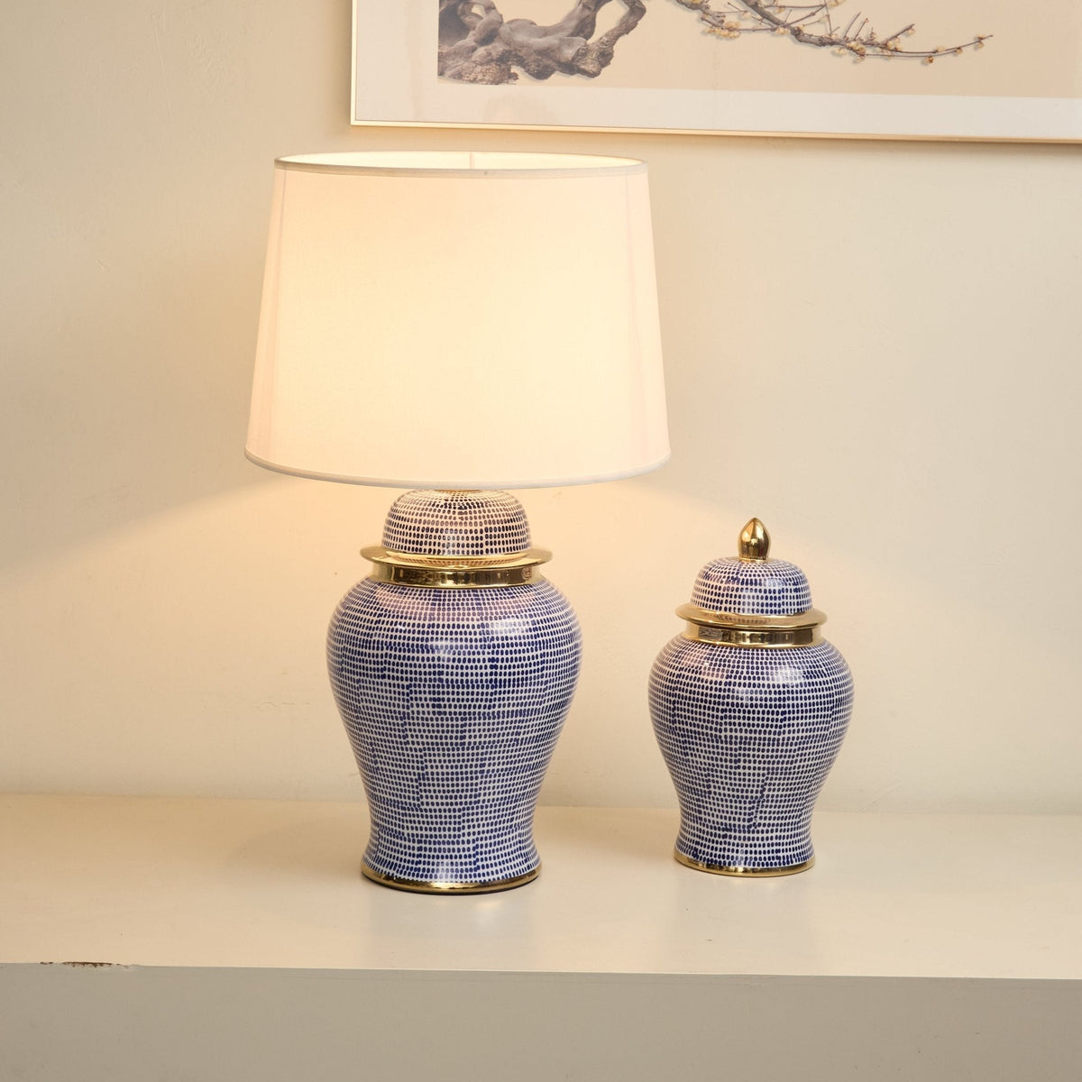 Indigo Dot Patterned Ceramic Table Lamp
