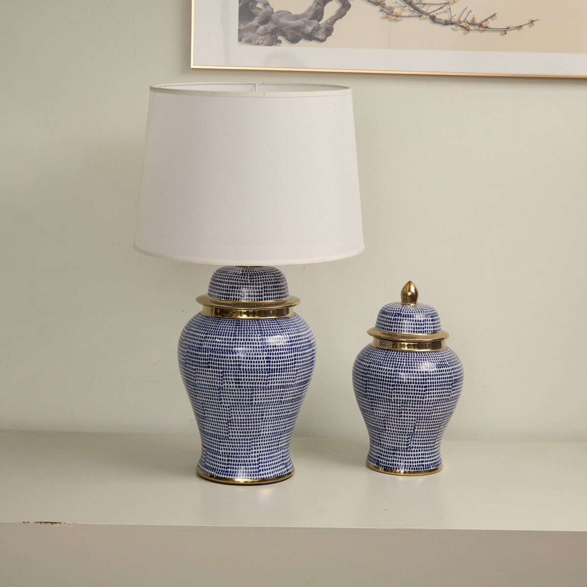 Indigo Dot Patterned Ceramic Table Lamp