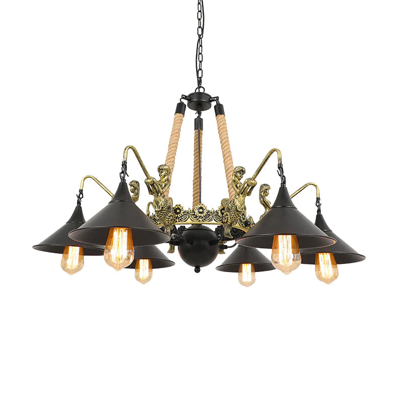 Zavetode Vintage Trumpet Chandelier Black Metal Living Room/Restaurant