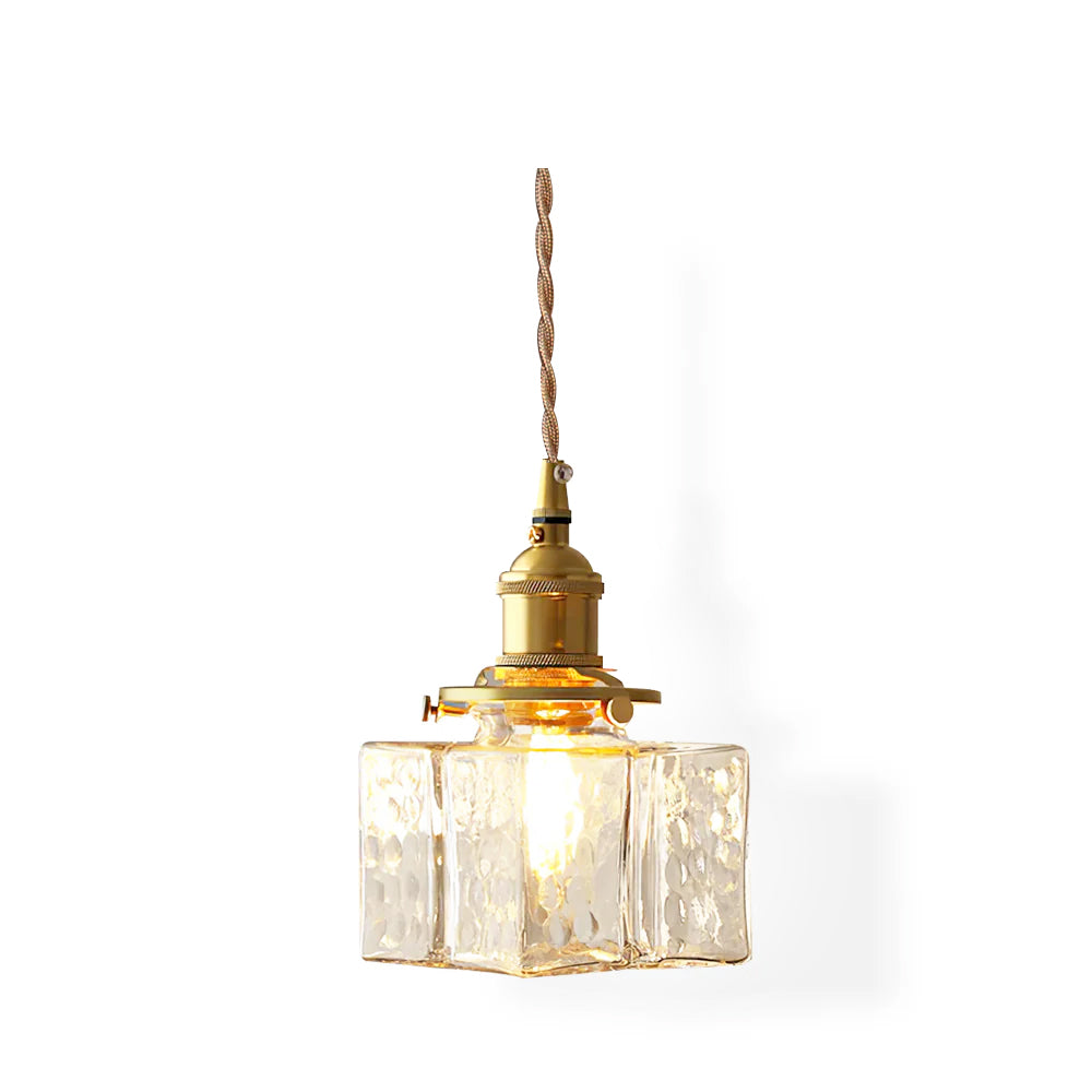 Moginad Vintage Glass Brass Hammered Pendant Light
