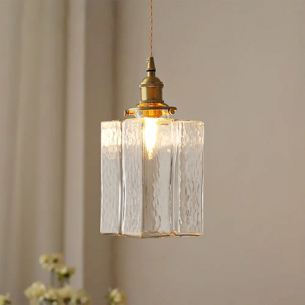 Moginad Vintage Glass Brass Hammered Pendant Light