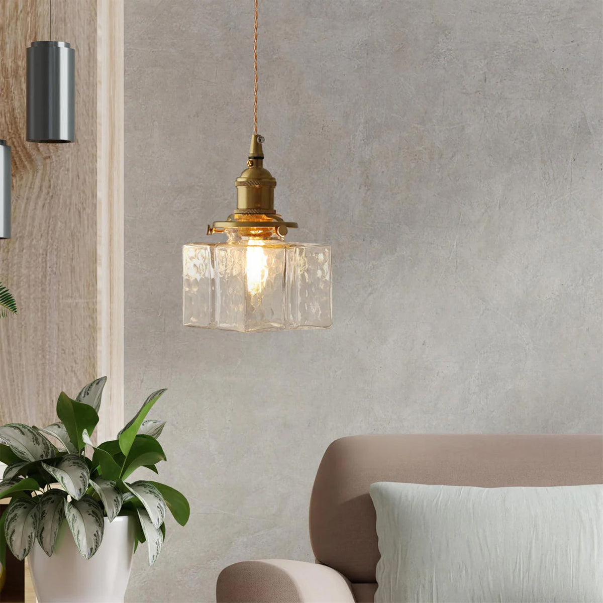 Moginad Vintage Glass Brass Hammered Pendant Light
