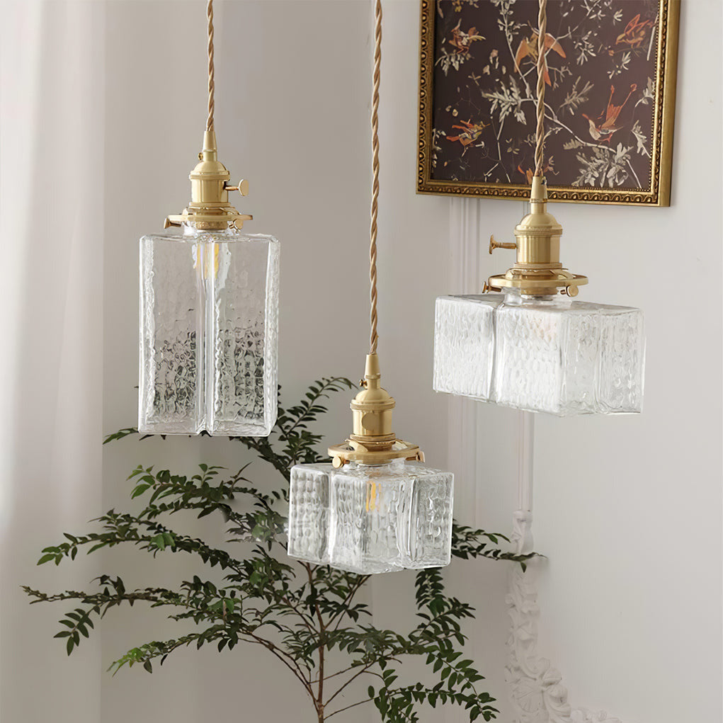 Moginad Vintage Glass Brass Hammered Pendant Light