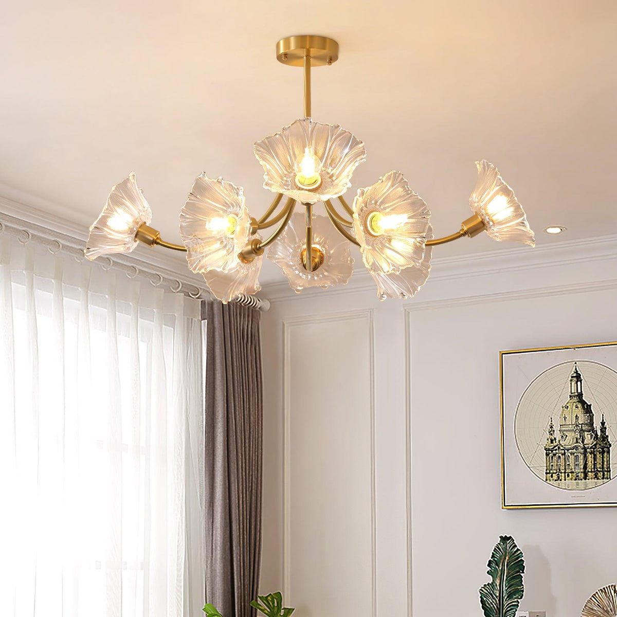 Fife Chandelier Flower Glass with Brass Finish