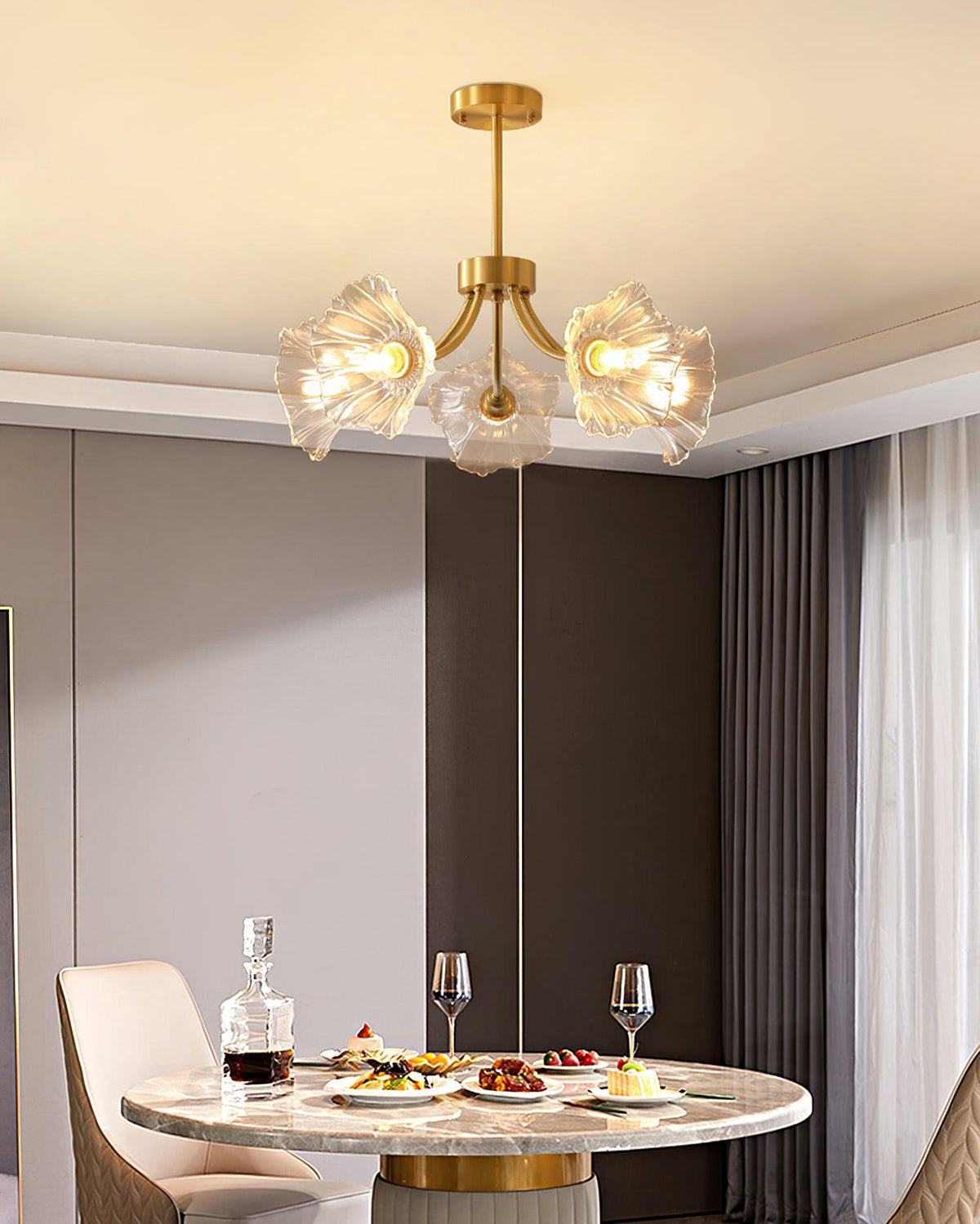 Fife Chandelier Flower Glass with Brass Finish
