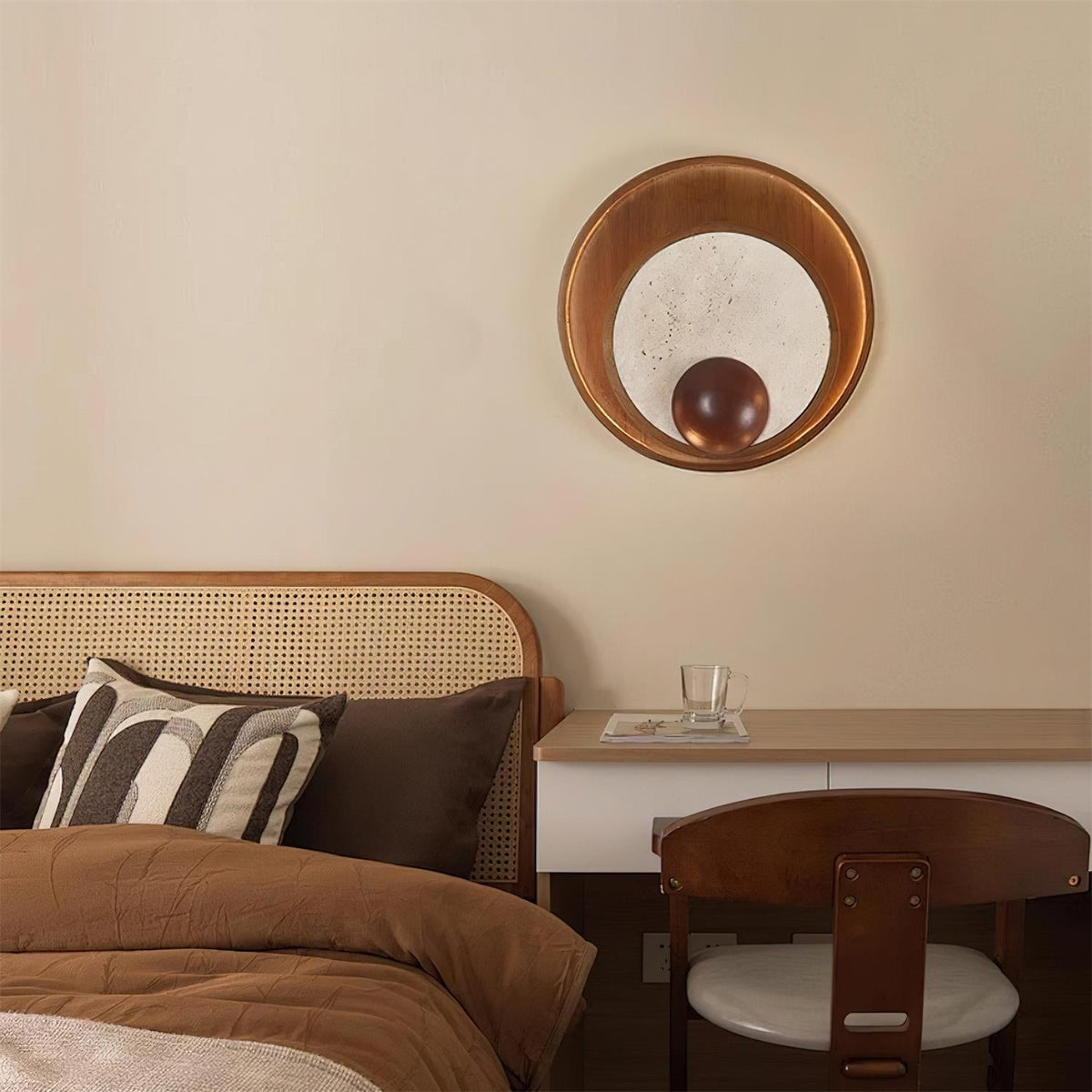 Noriviella Wall Lamp Travertine Circular Wooden Frame