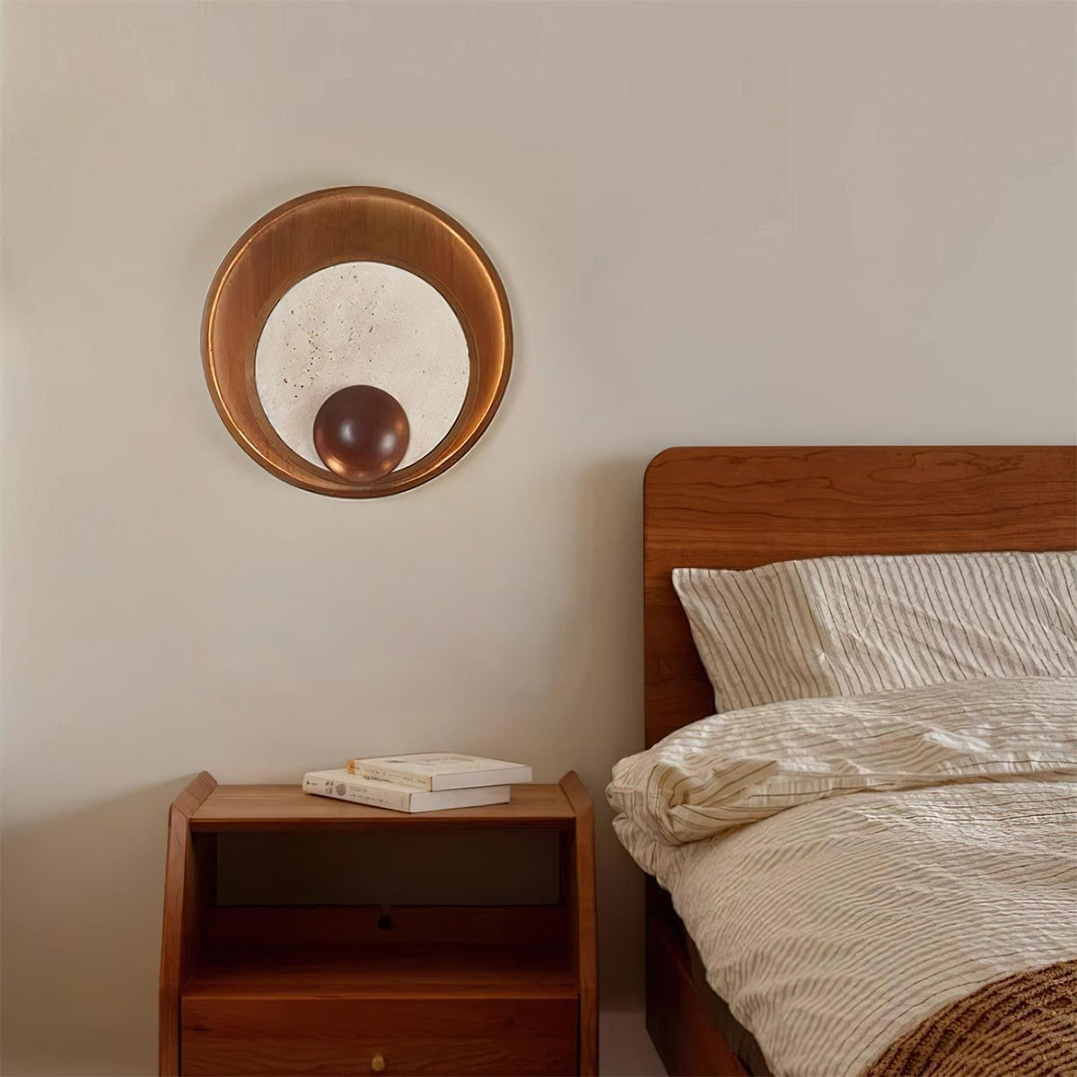 Noriviella Wall Lamp Travertine Circular Wooden Frame
