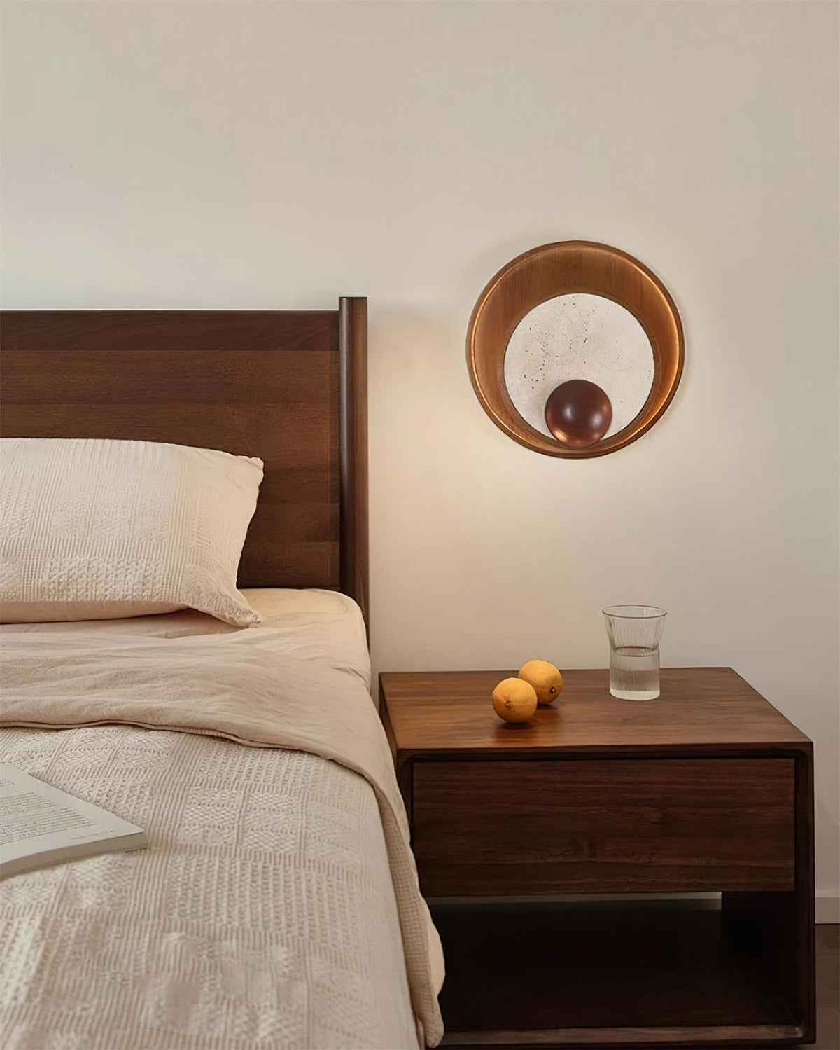 Noriviella Wall Lamp Travertine Circular Wooden Frame