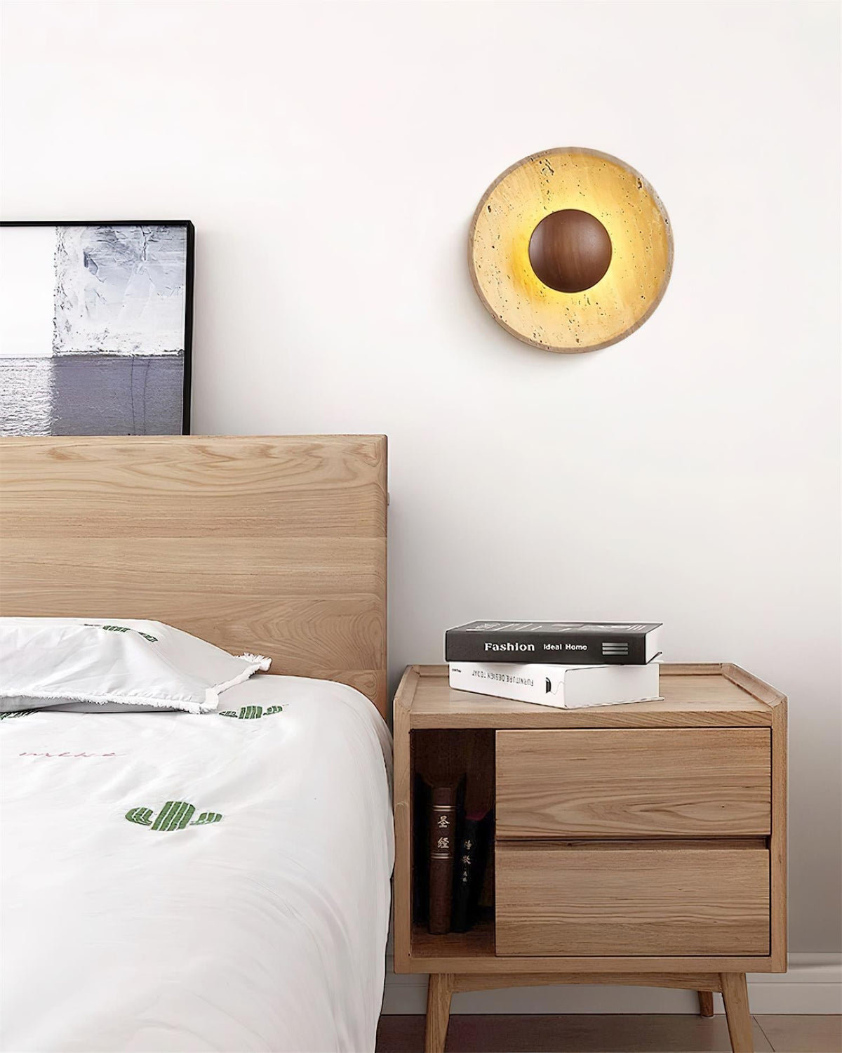 Norvian Wall Lamp Round Travertine Minimalist