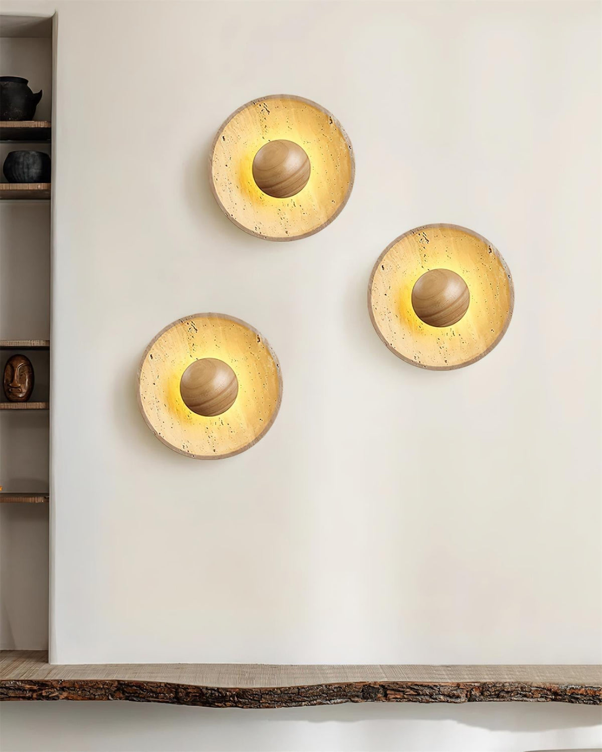Norvian Wall Lamp Round Travertine Minimalist
