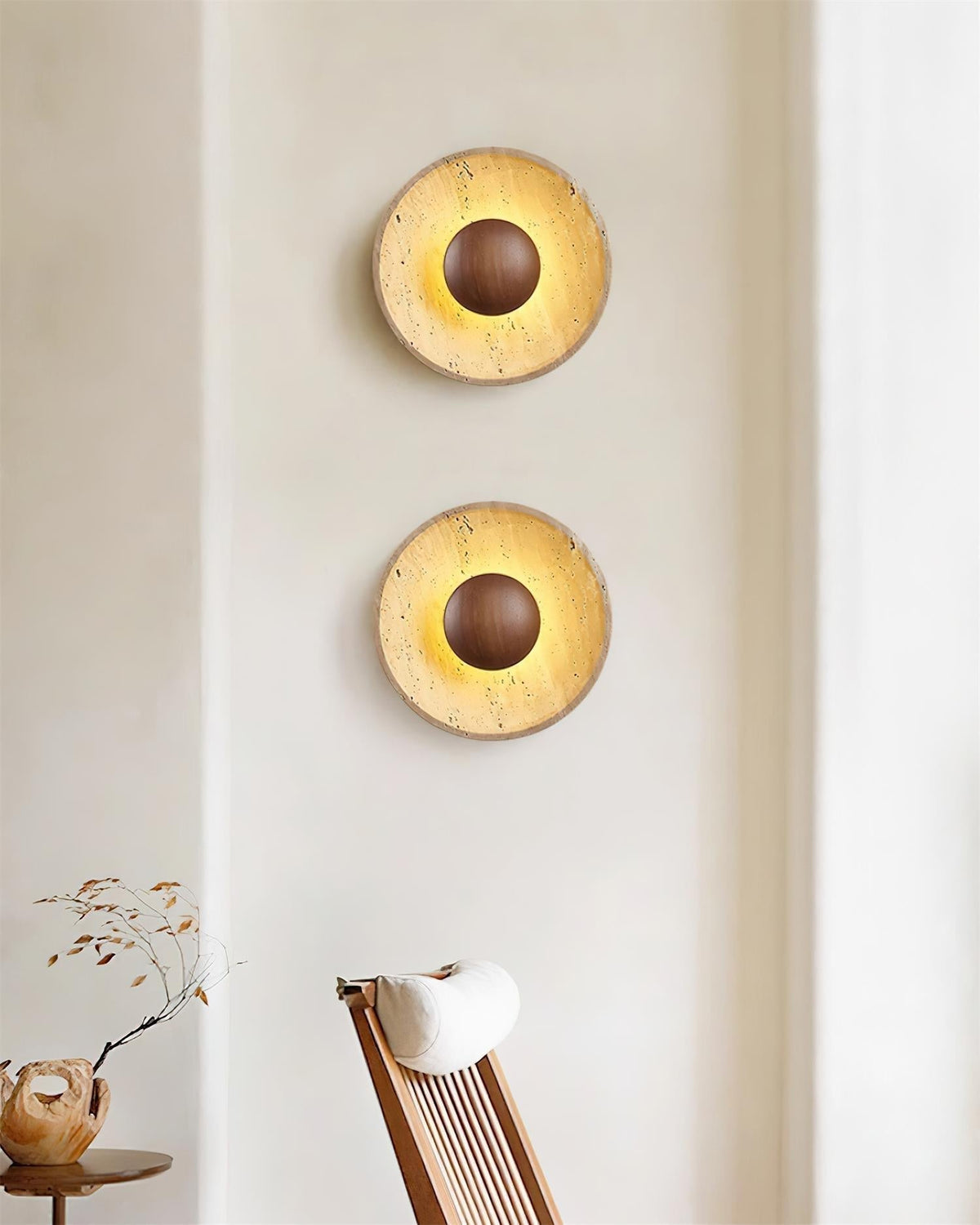 Norvian Wall Lamp Round Travertine Minimalist