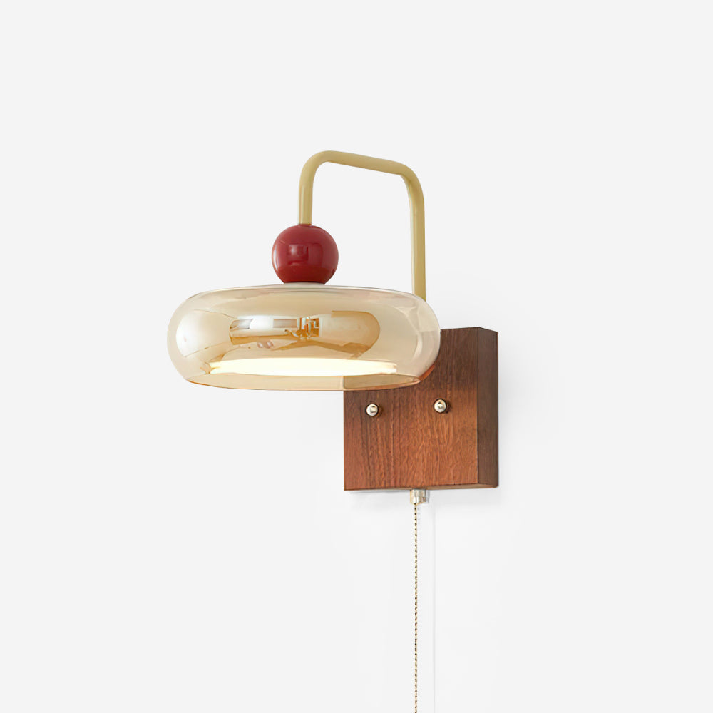 Lumiva Wall Lamp Retro & Glass Wood Pull-Chain