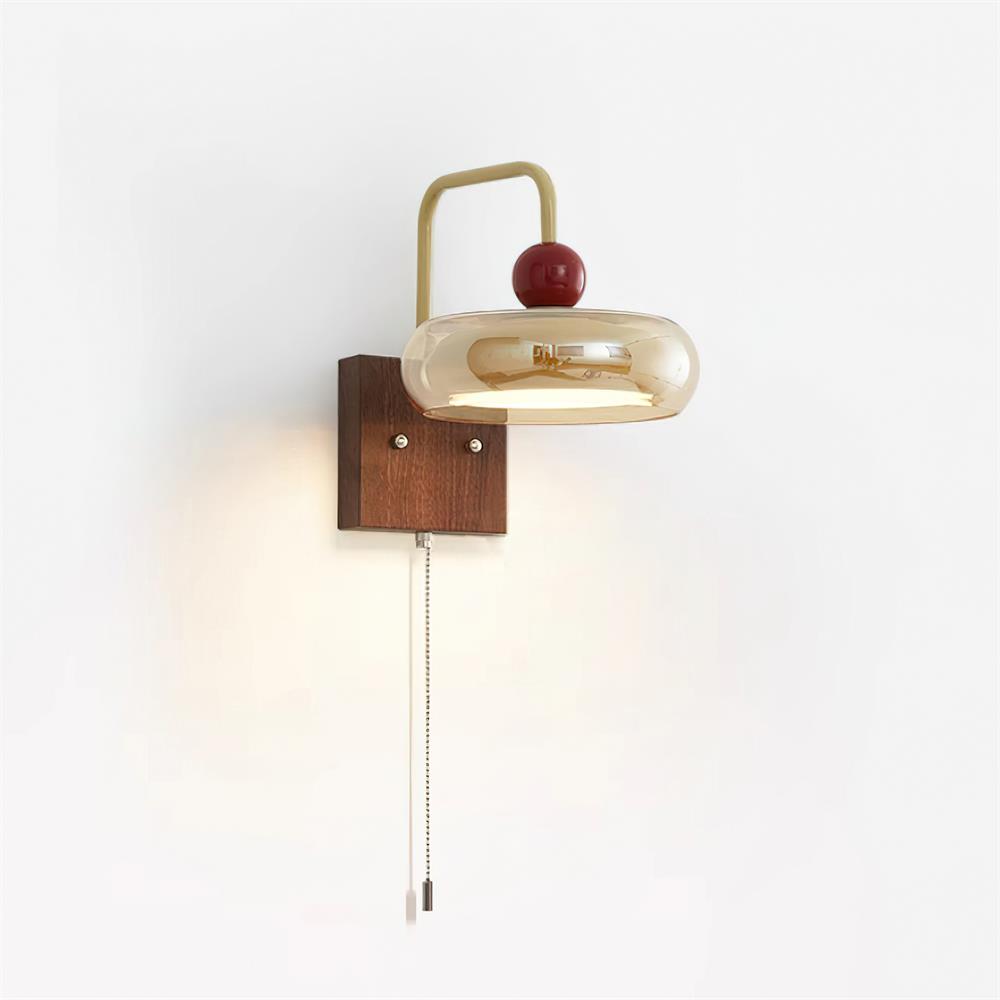 Lumiva Wall Lamp Retro & Glass Wood Pull-Chain