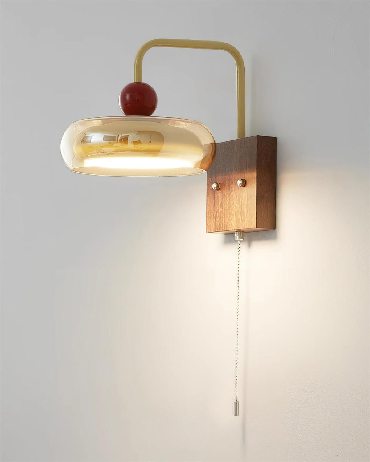 Lumiva Wall Lamp Retro & Glass Wood Pull-Chain