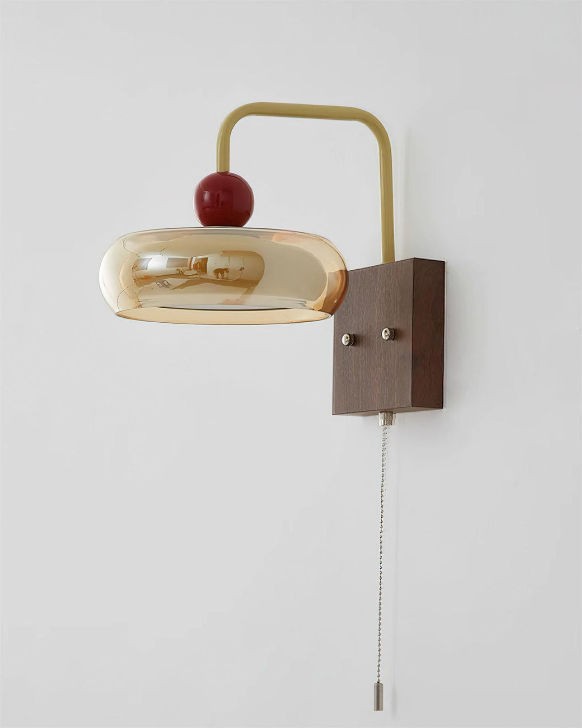 Lumiva Wall Lamp Retro & Glass Wood Pull-Chain