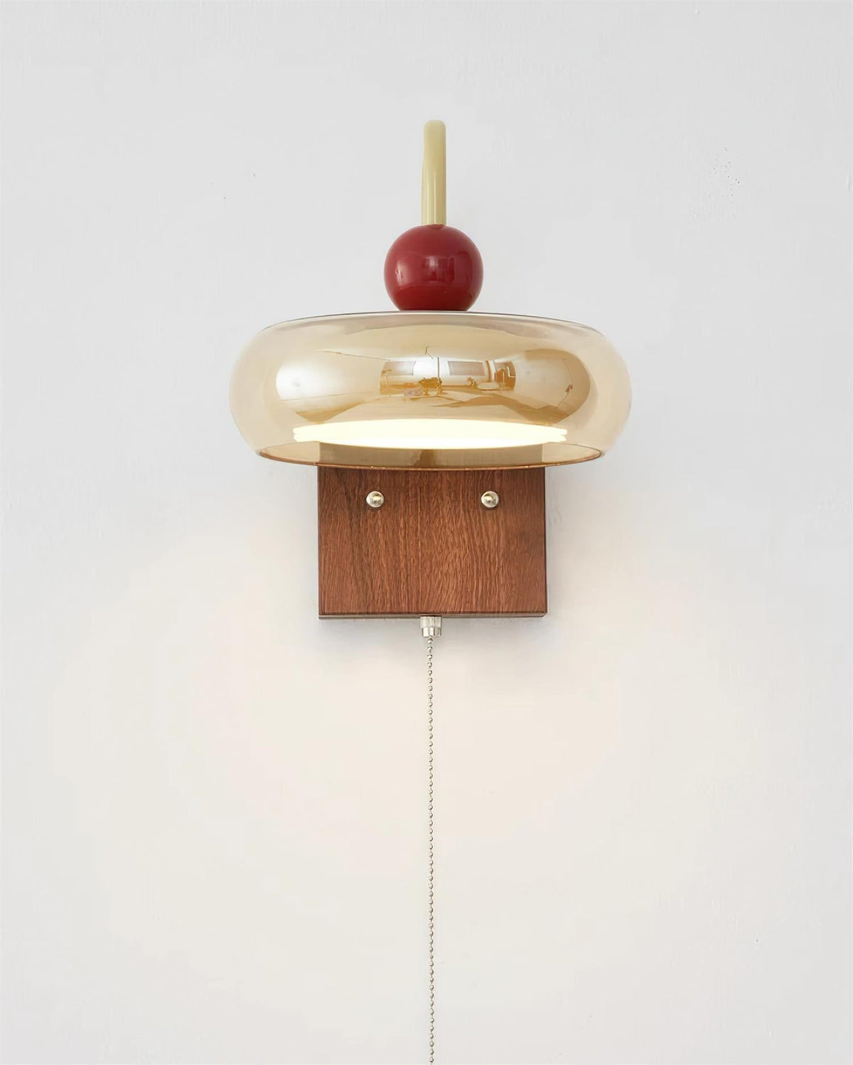 Lumiva Wall Lamp Retro & Glass Wood Pull-Chain