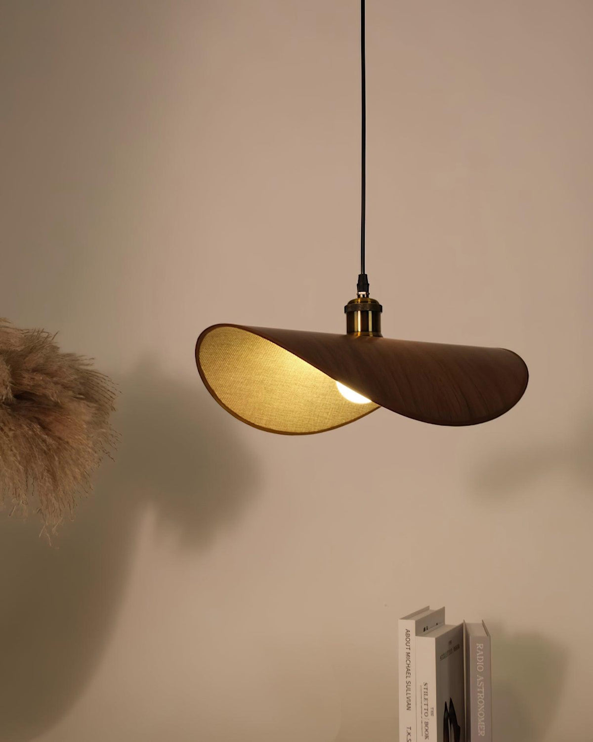 Mirelle Pendant Lamp Linen Fabric Shade Wood Minimalist