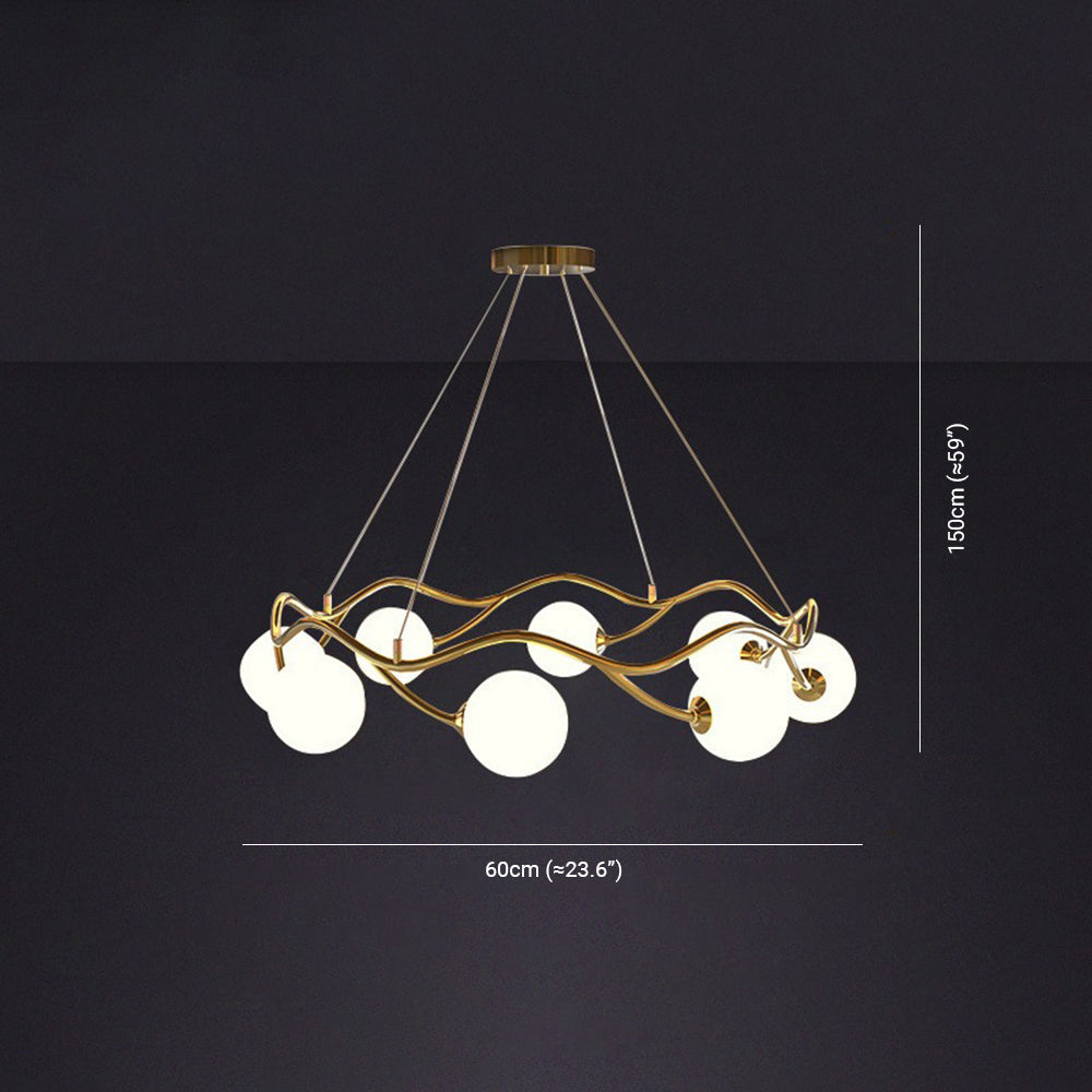 Boraser Modern Designe Wave Metal/Glass Pendant Light, White/Gold