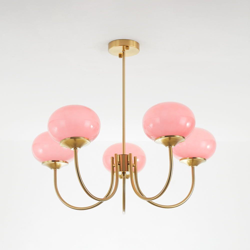 Zonepir Retro Art Deco Globe Chandelier, White/Pink/Beige